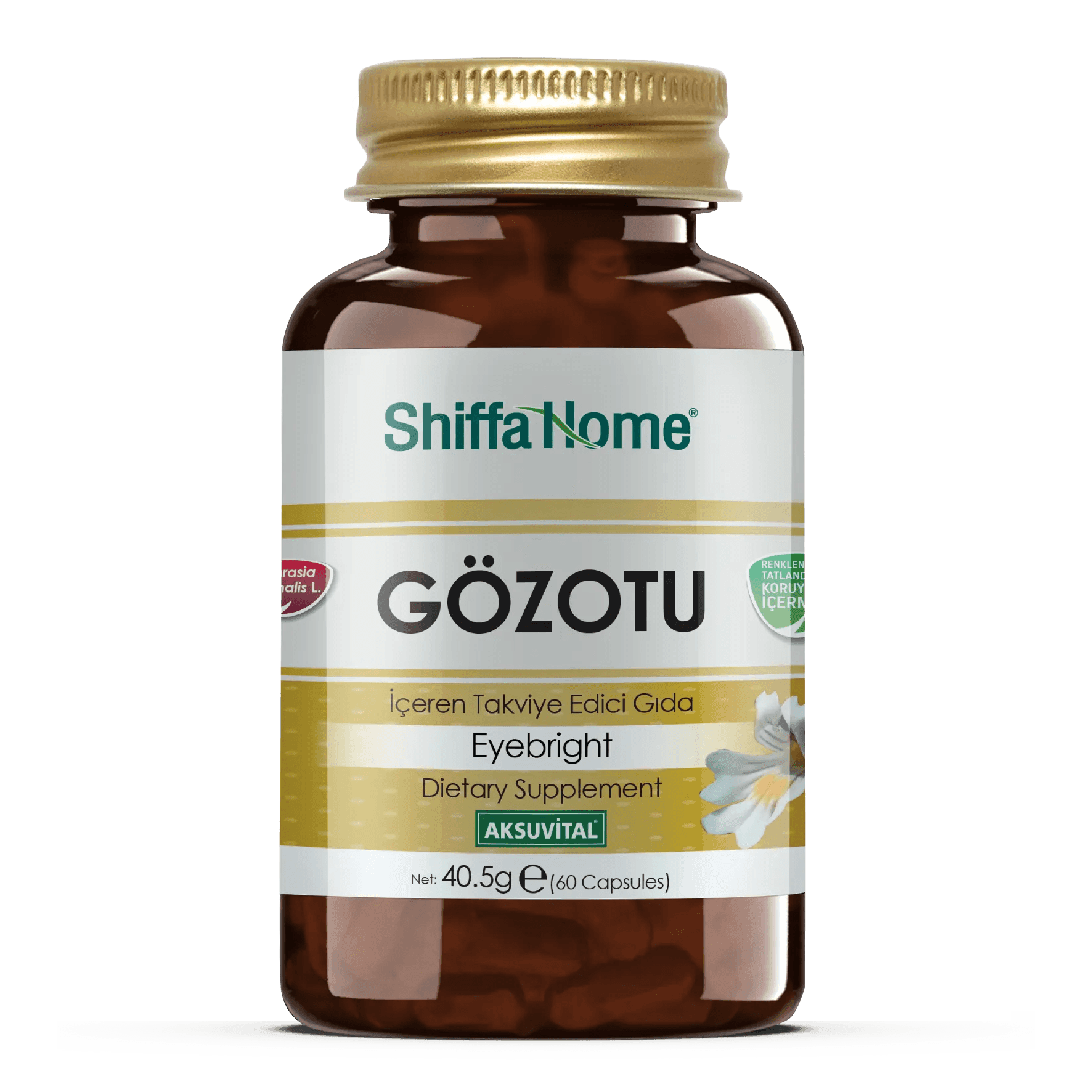 Bottle of Shiffa Home Gözotu Eyebright dietary supplement with 60 capsules.