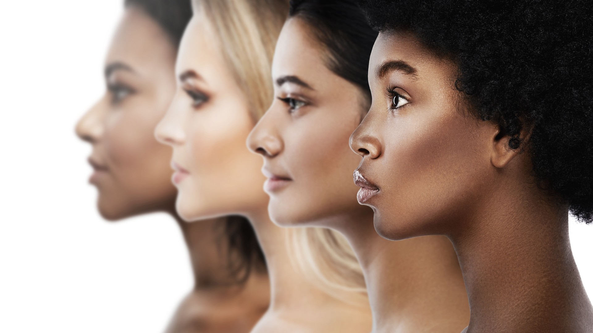 Multi-ethnic diversity and beauty - Group of different ethnicity women against white background